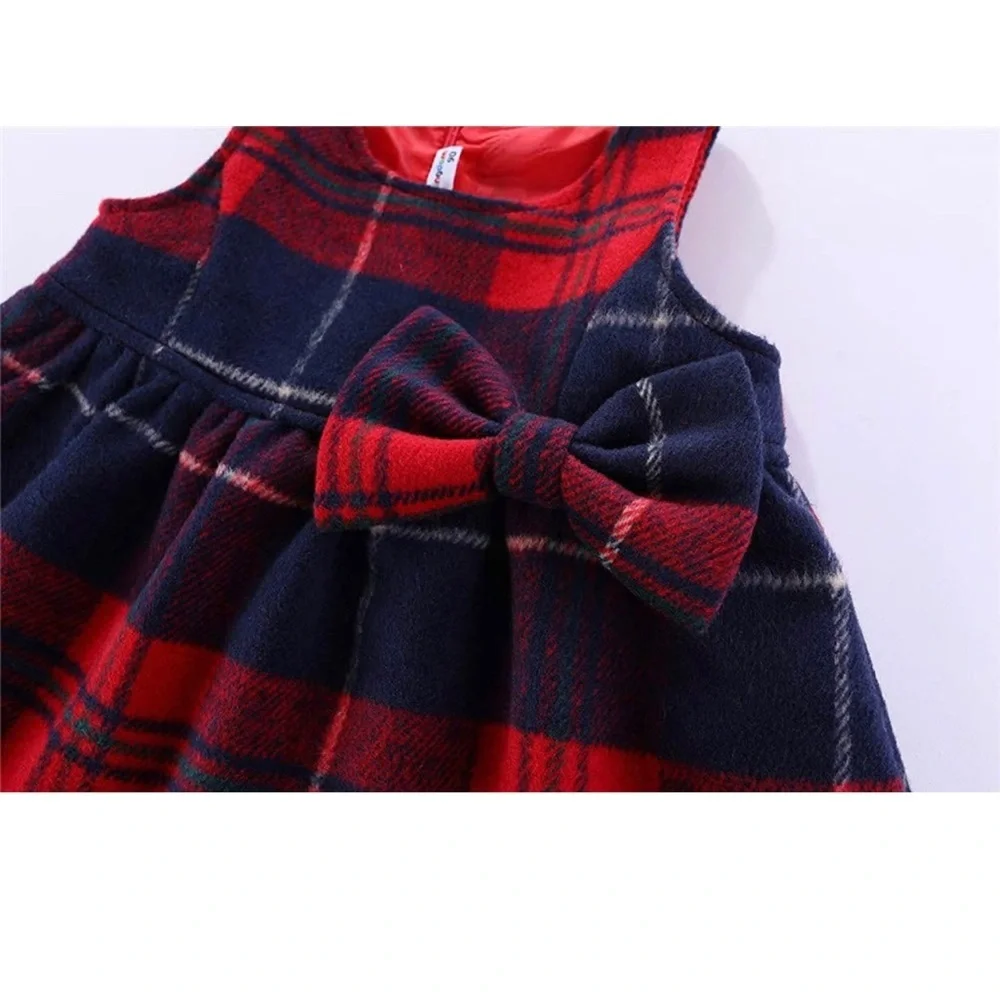 Plaid Holiday Girls Dresses - Faux Wool Sleeveless - Picture 4 of 6